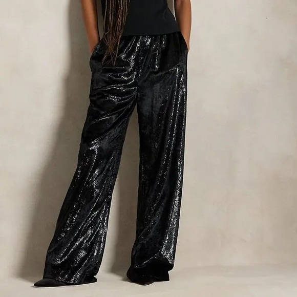 RALPH LAUREN Metallic Velvet Wide-Leg Pant XS NWT - Picture 1 of 5